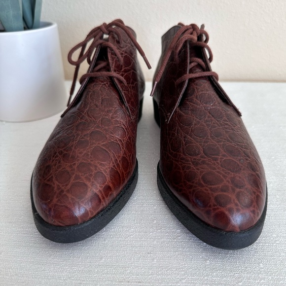 New Trotters Jill Brown Croc Texture Leather Ankle Vintage Booties Women’s 5.5W - Picture 4 of 13